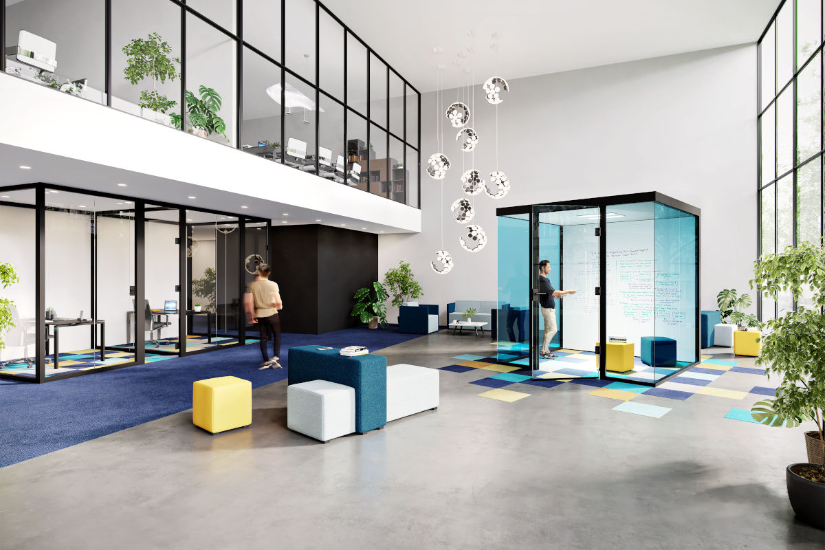 Raum-in-Raum-Lösung in einem grossen Bürogebäude